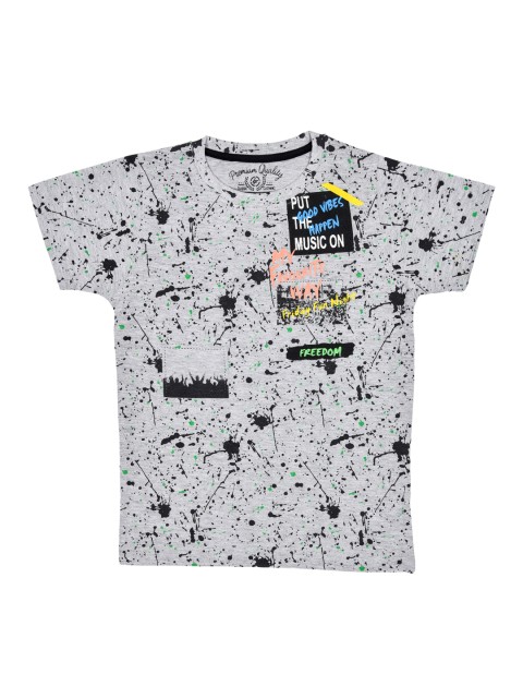 

Lil Tomatoes Boys Grey Melange & Black Printed Round Neck T-shirt