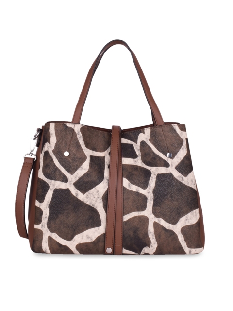 

Bagkok Brown & Off-White Printed Handheld Bag