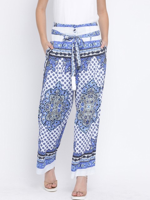 

Oxolloxo Women Blue & White Relaxed Fit Printed Regular Trousers