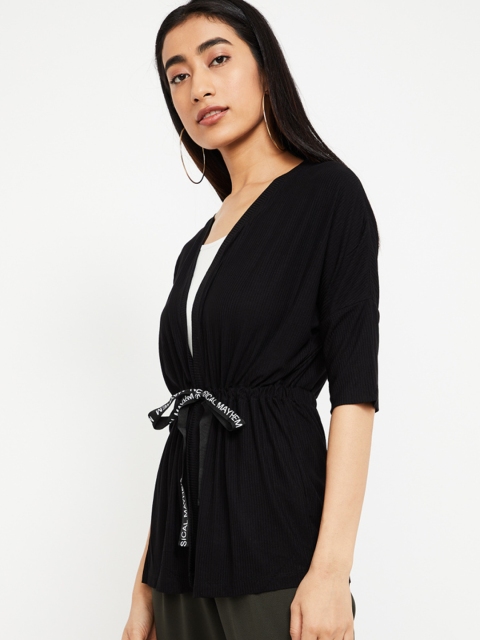 

Ginger by Lifestyle Women Black Solid Tie-Up Shrug