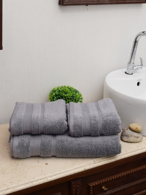 

Avira Home Unisex Set of 3 Grey Solid 550 GSM Towels