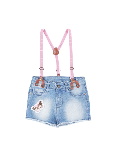 

Pantaloons Junior Girls Blue Washed Regular Fit Denim Shorts