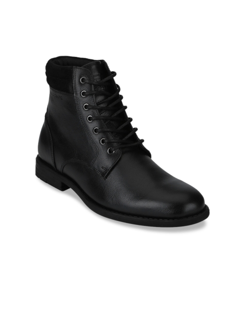 

Red Tape Men Black Solid Leather Mid-Top Flat Boots