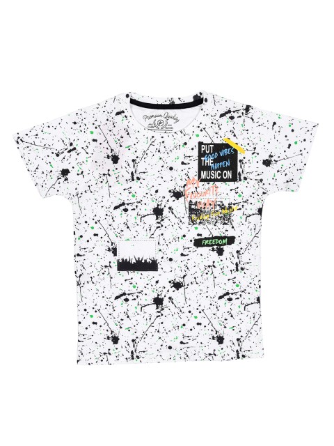 

Lil Tomatoes Boys White & Black Printed Round Neck T-shirt