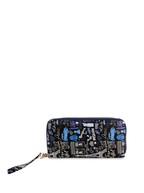 

Satchel Bags Women Blue & Black Textured Zip Around Wallet