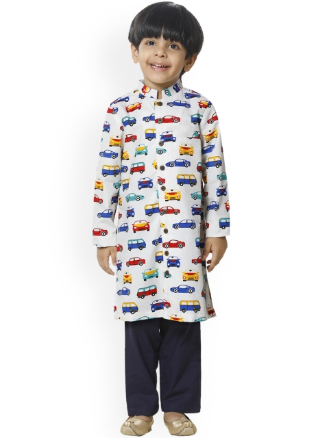 

LilPicks Boys White & Navy Blue Printed Kurta with Pyjamas