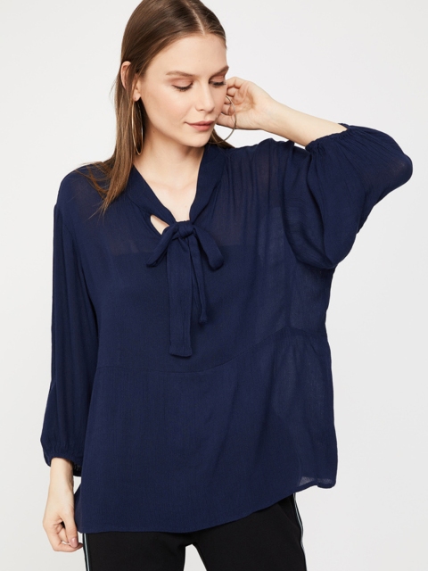 

Fame Forever by Lifestyle Women Navy Blue Solid A-Line Top