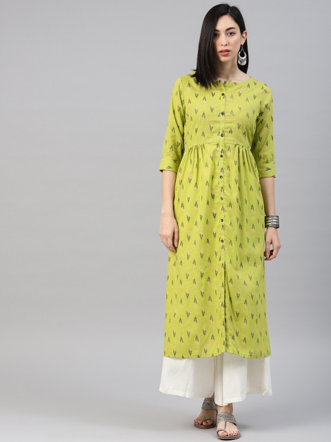 

Alena Women Lime Green & Black Printed A-Line Kurta