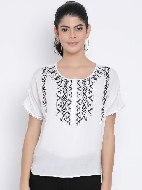 

Oxolloxo Women White Embroidered Top