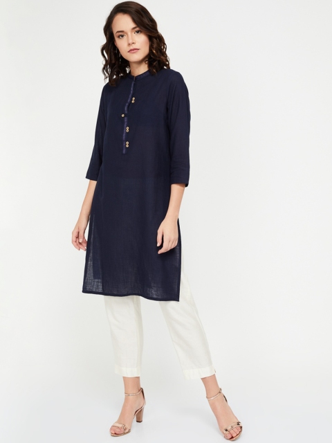 

Melange by Lifestyle Women Navy Blue Solid Straight Kurta