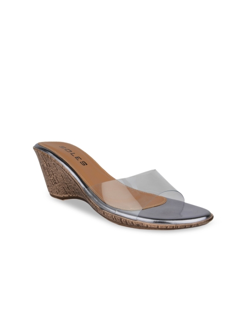 

SOLES Women Gunmetal-Toned Solid Wedges, Metallic
