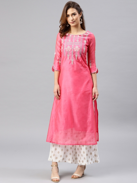 

Alena Women Pink Yoke Design Straight Kurta