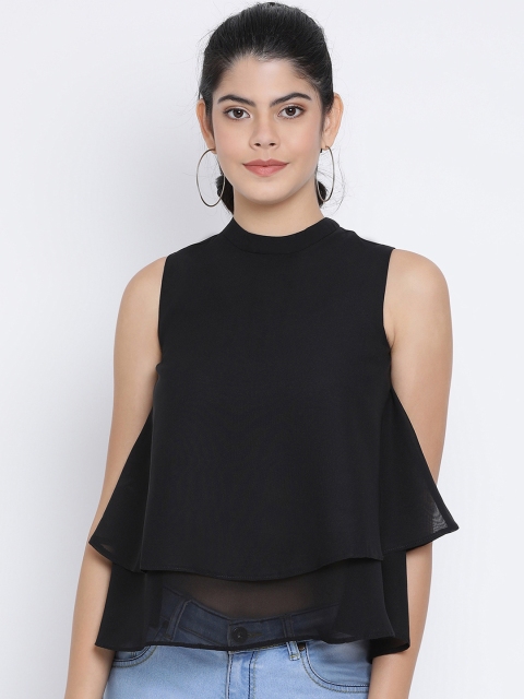 

Oxolloxo Women Black Solid Tiered Top