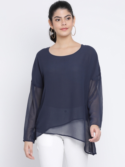 

Oxolloxo Women Navy Blue Solid Tiered Top