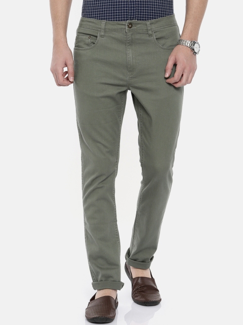 

Breakbounce Men Olive Green Slim Fit Solid Regular Trousers