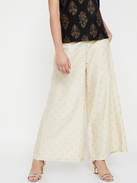 

Melange by Lifestyle Women Beige Printed Wide Leg Palazzos