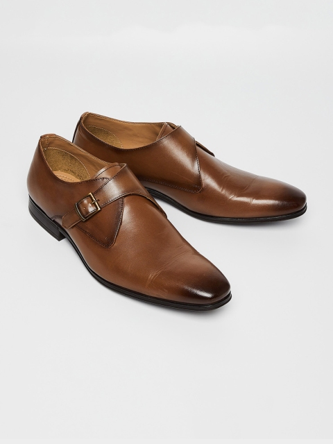 

CODE by Lifestyle Men Brown Solid Formal Leather Monk Shoes, Tan