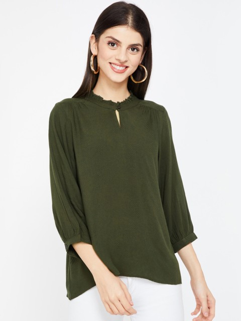 

Fame Forever by Lifestyle Women Olive Green Solid A-Line Top