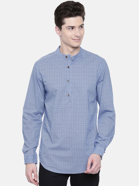 

IMYOUNG Men Blue & White Printed Straight Kurta