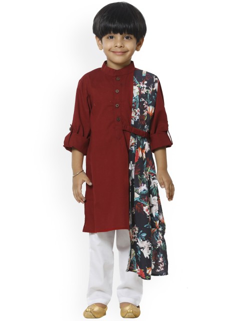 

LilPicks Boys Maroon Solid Kurta with Pyjamas & Dupatta