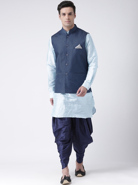 

DEYANN Men Blue Solid Kurta with Dhoti Pants & Nehru Jacket
