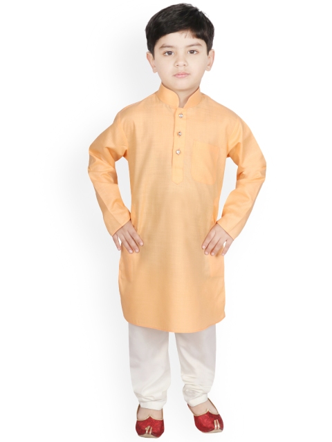 

SG YUVRAJ Boys Peach-Coloured & White Solid Kurta with Trousers