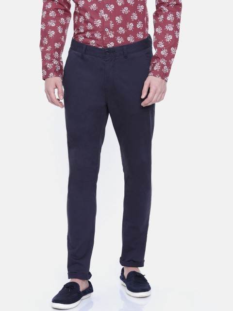 

Breakbounce Men Navy Blue Skinny Fit Solid Regular Trousers