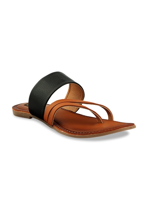 

Shoetopia Women Black & Brown Colourblocked Open Toe Flats