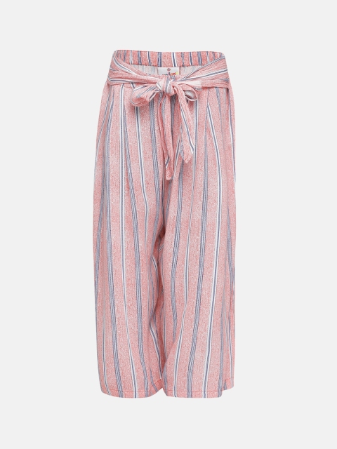 

Oxolloxo Girls Peach-Coloured Regular Fit Striped Parallel Trousers