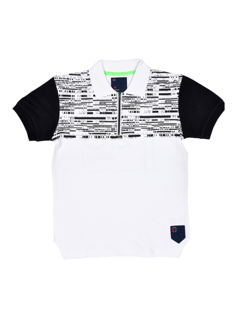 

Lil Tomatoes Boys White & Black Printed Polo Collar T-shirt