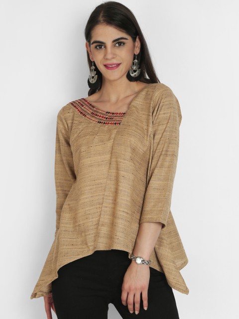 

Heart of Gold Women Beige Solid A-Line Top