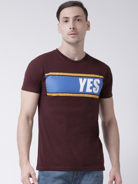 

Tinted Men Maroon Printed Round Neck T-shirt