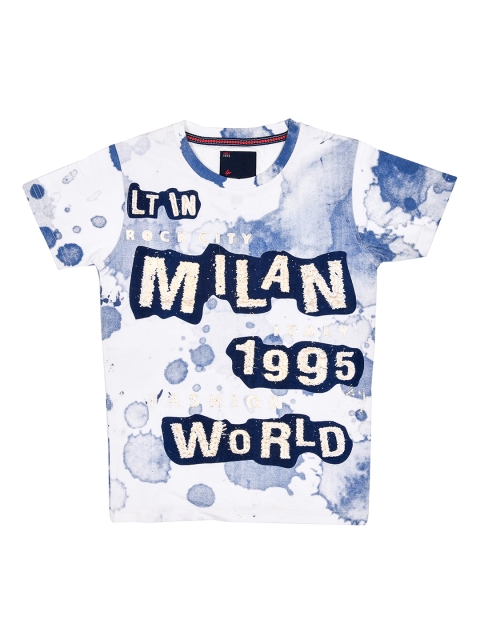 

Lil Tomatoes Boys White & Blue Printed Round Neck T-shirt