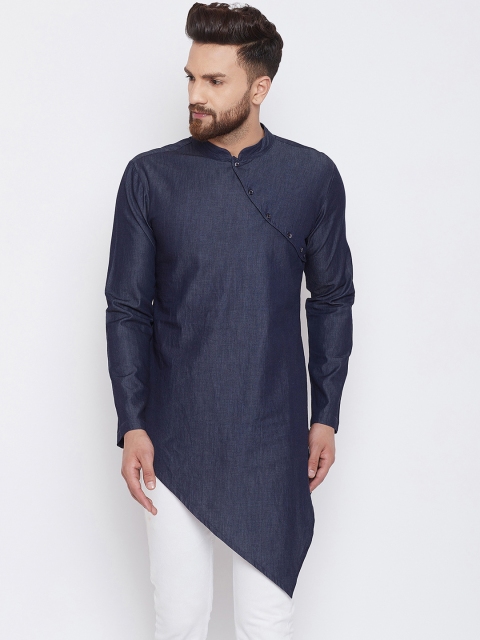 

Hypernation Men Navy Blue Solid Straight Kurta