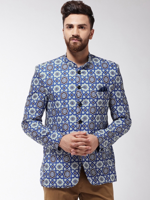 

SOJANYA Men Blue & Grey Printed Blazer