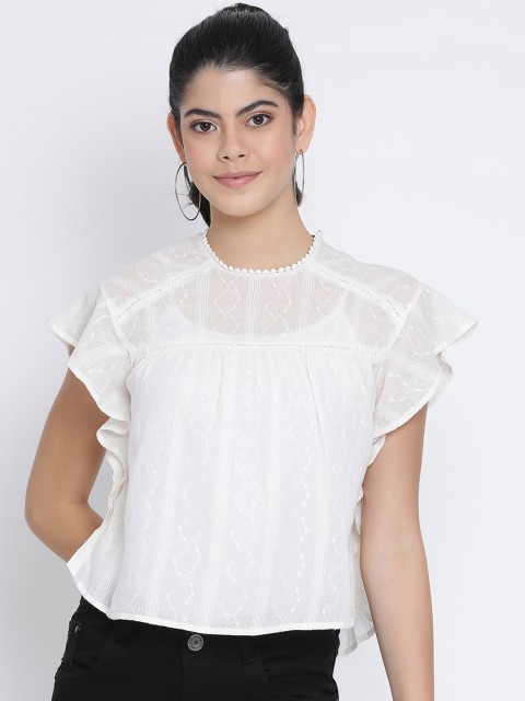 

Oxolloxo Women Off-White Self Design A-Line Top
