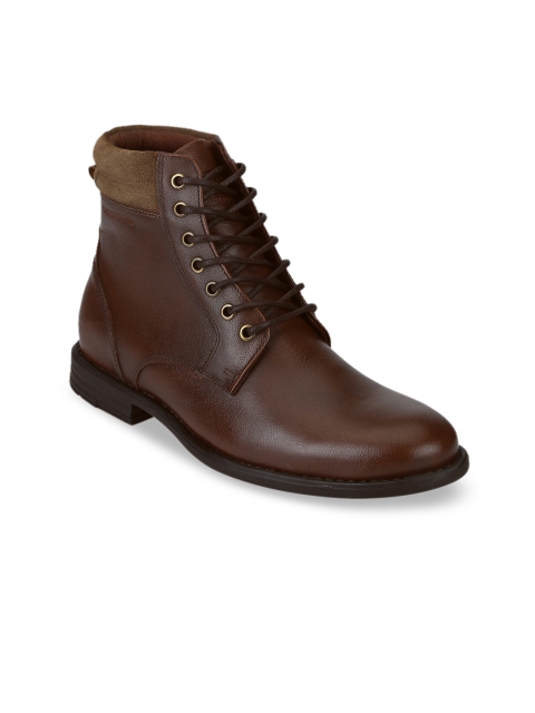 

Red Tape Men Tan Brown Solid Leather Mid-Top Flat Boots