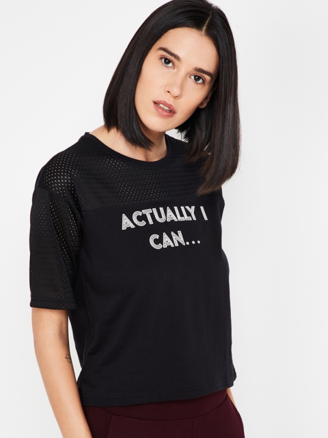 

Kappa Women Black Printed Round Neck T-shirt