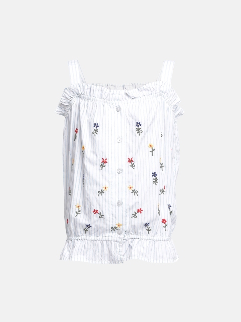 Oxolloxo Girls White Striped Cinched Waist Top