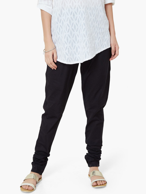 

Melange by Lifestyle Women Black Solid Straight Fit Churidar