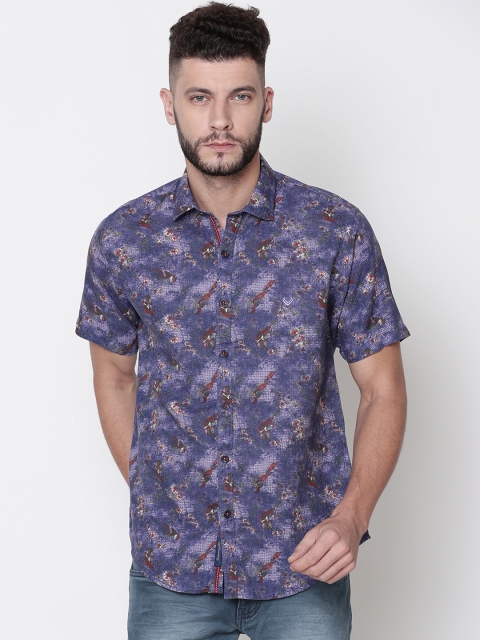 Linen Club Men Blue Regular Fit Printed Casual Shirt