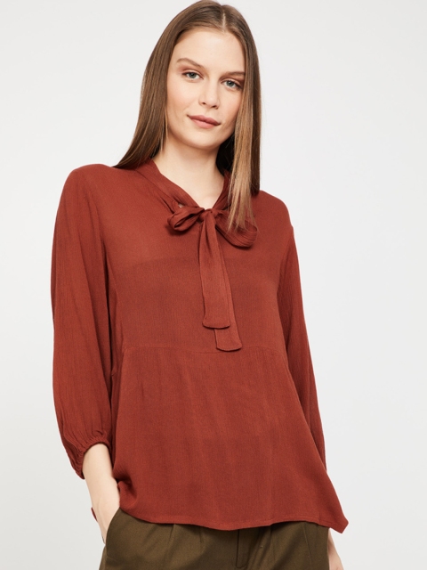 

Fame Forever by Lifestyle Women Rust Solid A-Line Top