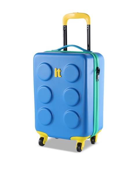 

IT luggage Blue and Yellow Textured Hard-Side Cabin Trolley Bag