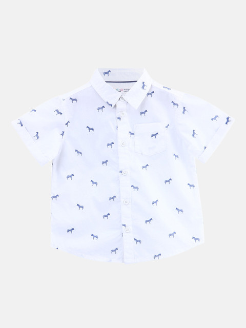 

Beebay Boys White & Blue Regular Fit Printed Casual Shirt