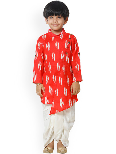 

LilPicks Boys Red & White Printed Kurta with Dhoti Pants