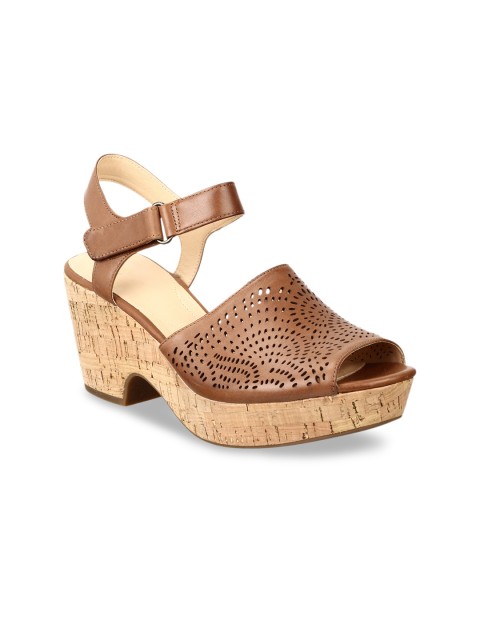 

Clarks Women Tan Brown Leather Solid Heels