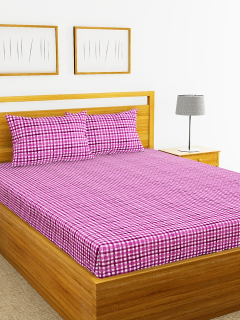 

BIANCA Purple & White Geometric 120 TC Cotton 1 Queen Bedsheet with 2 Pillow Covers