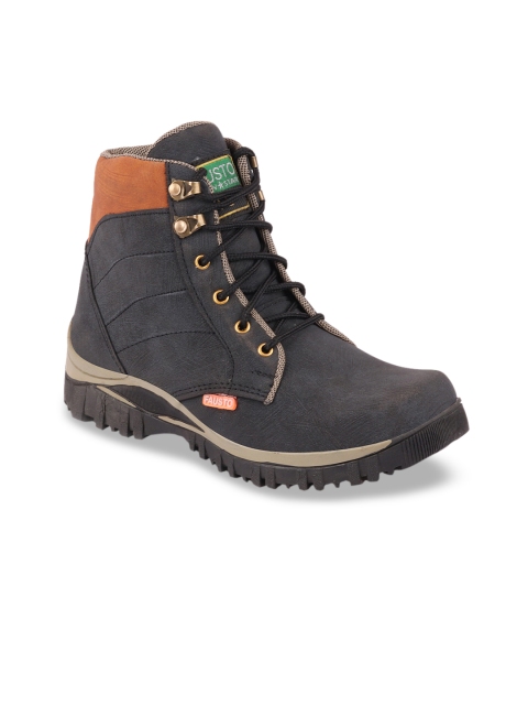 

FAUSTO Men Charcoal Black & Grey Colourblocked Flat Boots