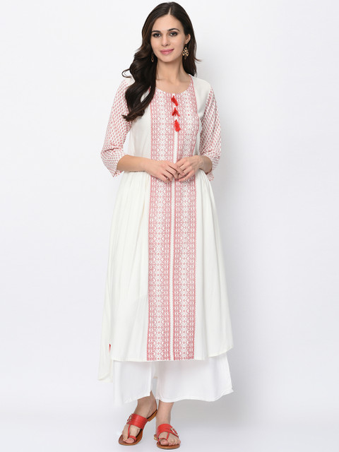

ZIYAA Women White Printed Straight Kurta