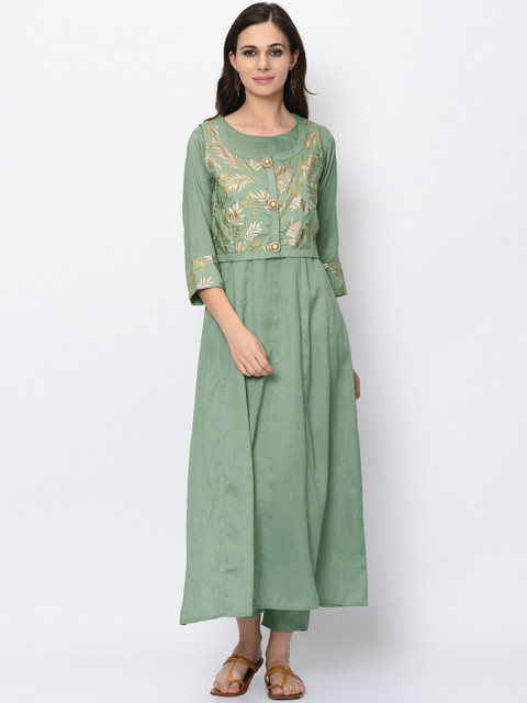 

ZIYAA Women Green Printed A-Line Kurta